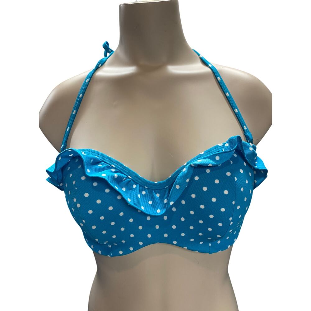 Brand New Cleo Women's Size 30E Betty Aquamarine Blue White Polka Dot Bikini Top